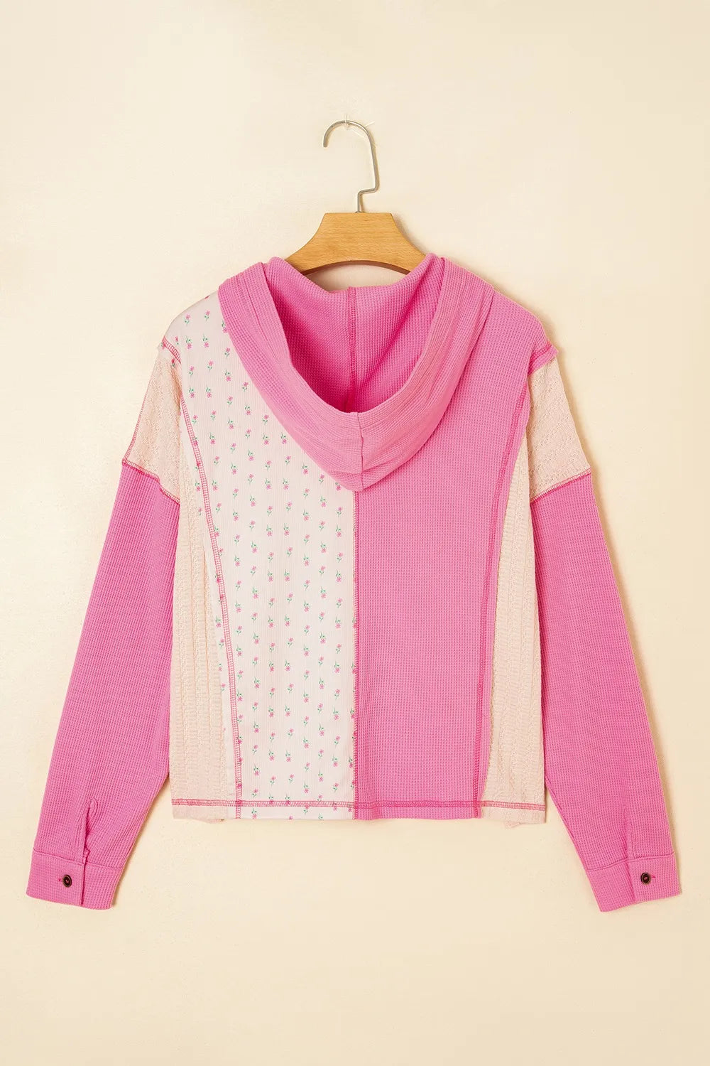 Color Block Button Detail Hoodie - Fashorio