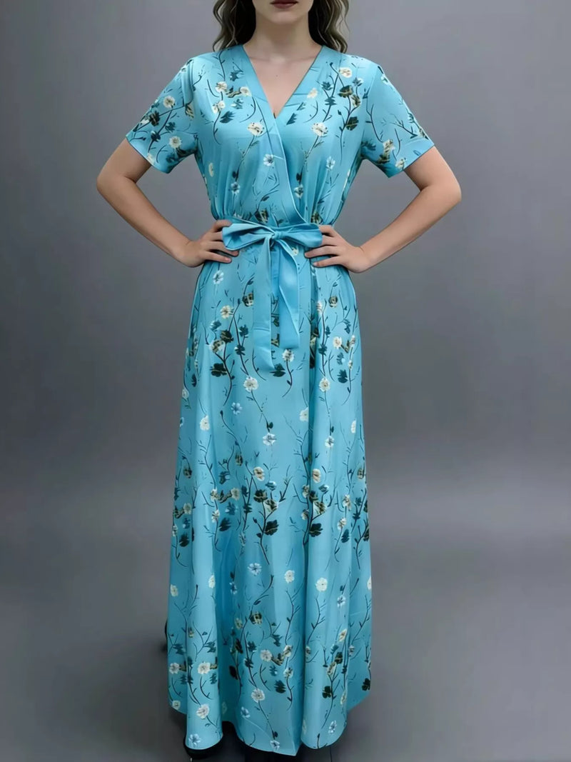 Floral Print Short Sleeve Wrap Maxi Dress front view