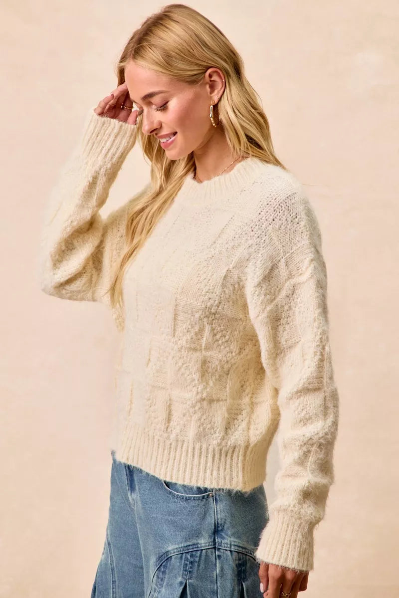 Checkerboard Drop Shoulder Sweater in Ivory view 19