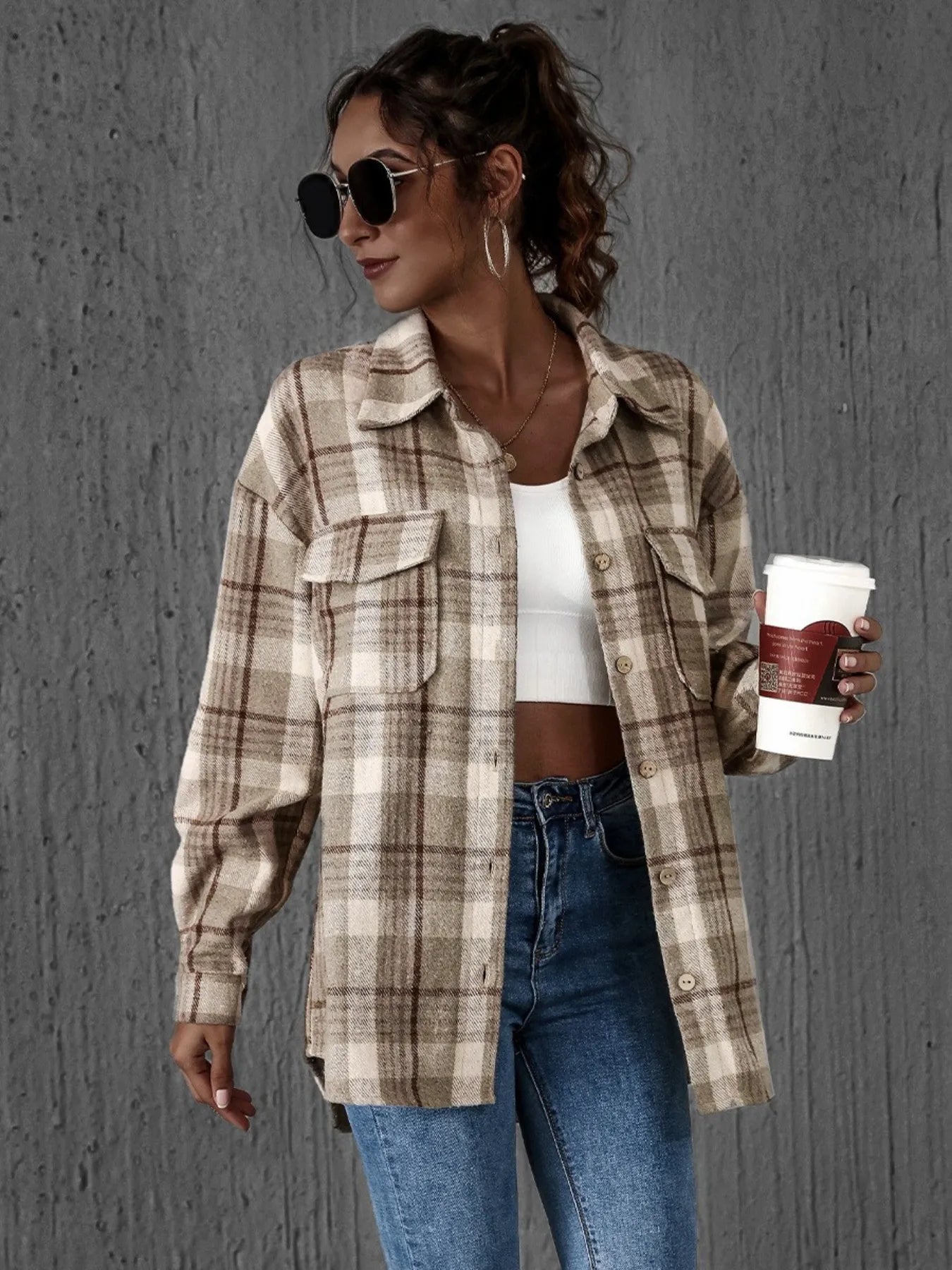 Plaid Button-Up Long Sleeve Shirt - Fashorio