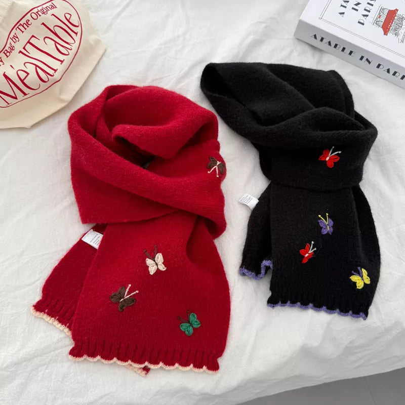 Butterfly knitted scarf styled with a casual outfit