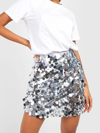 Sequin Mini Skirt Silver - Fashorio