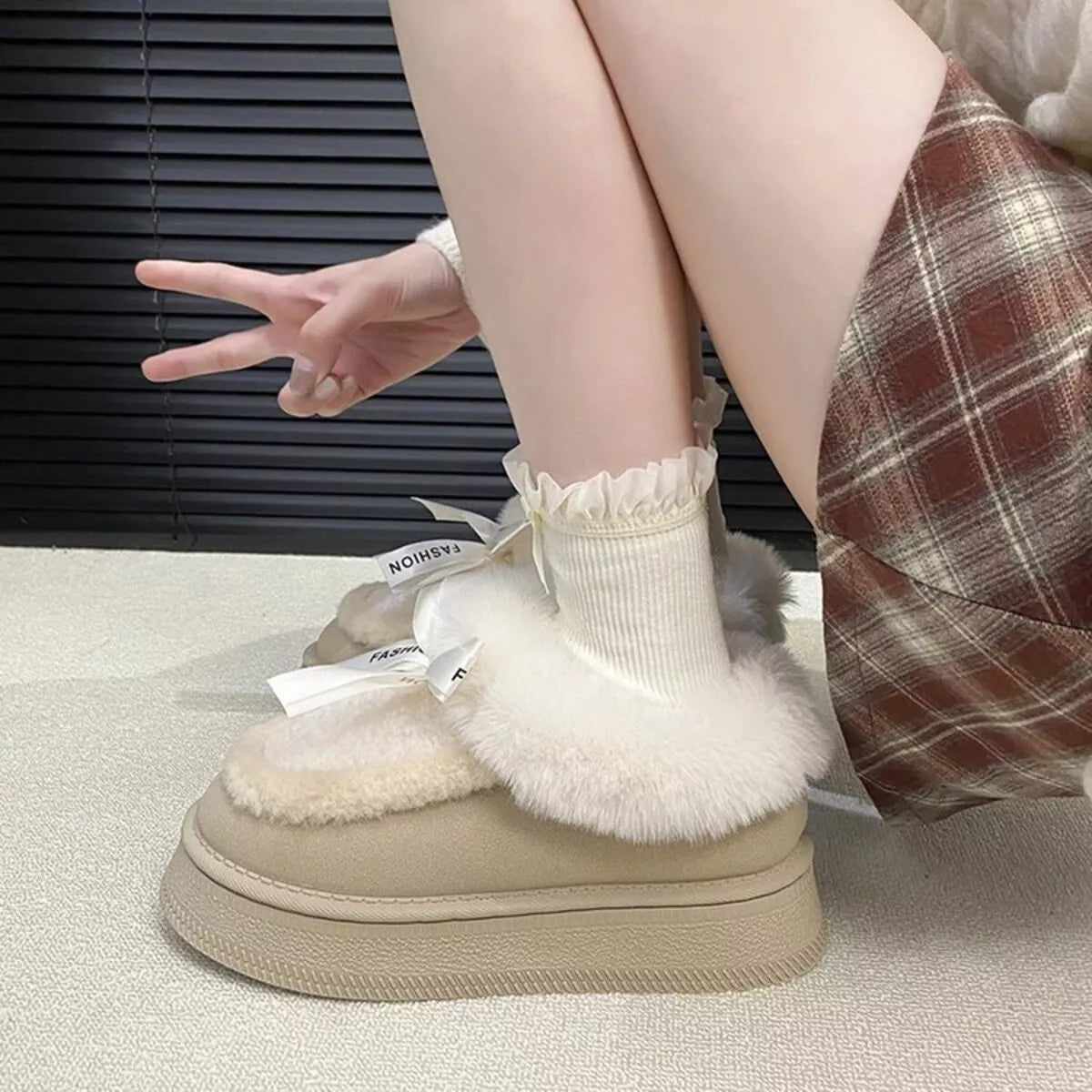 round toe platform boots ivory sole view