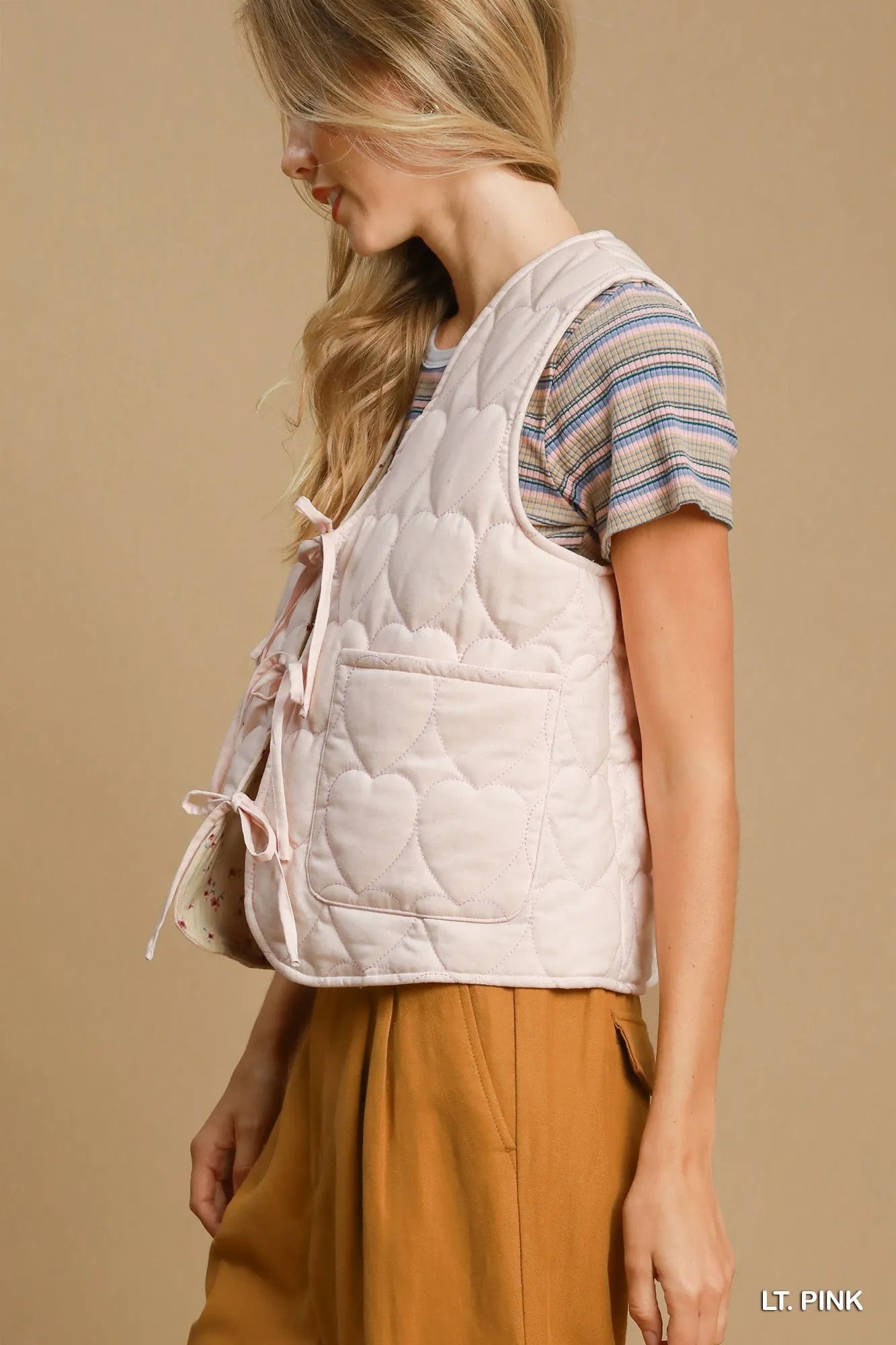 Umgee Heart Quilted Tie-Front Vest - Fashorio