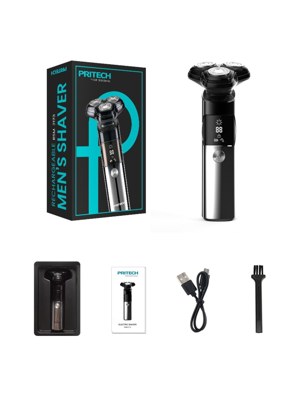 Rotary shaver with charging cable