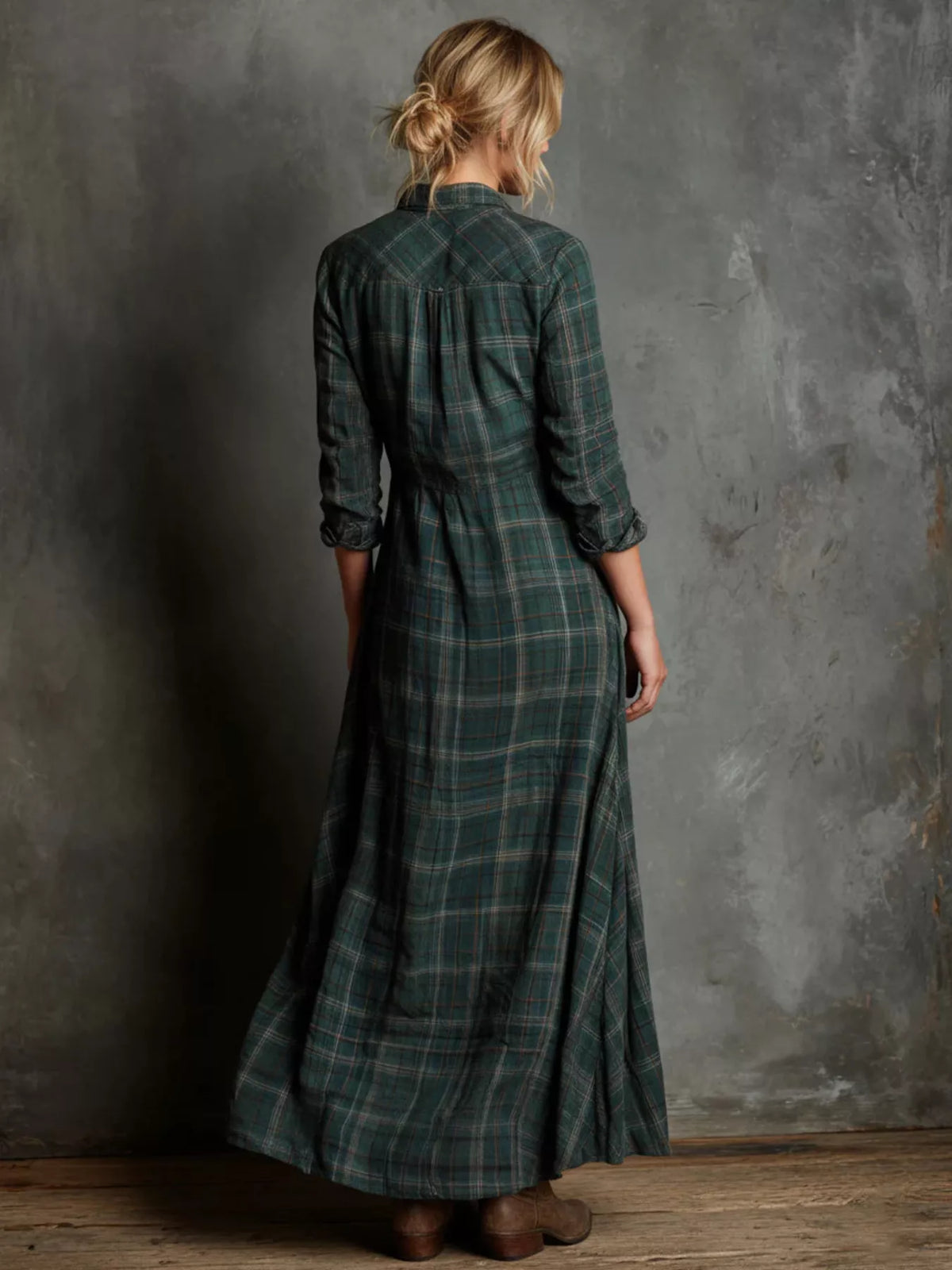 Plaid Button Down Maxi Shirt Dress Plus Size detail view