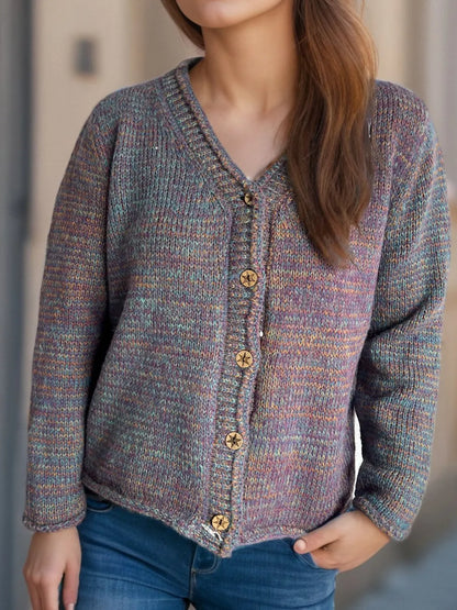 Heathered V-Neck Long Sleeve Cardigan Mauve One Size - Fashorio
