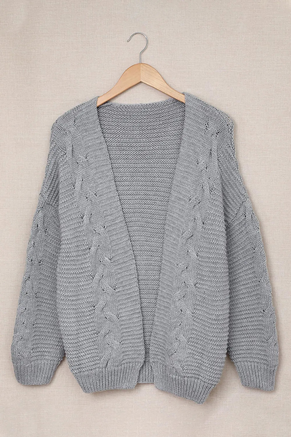 Cable-Knit Open Front Cardigan - Fashorio