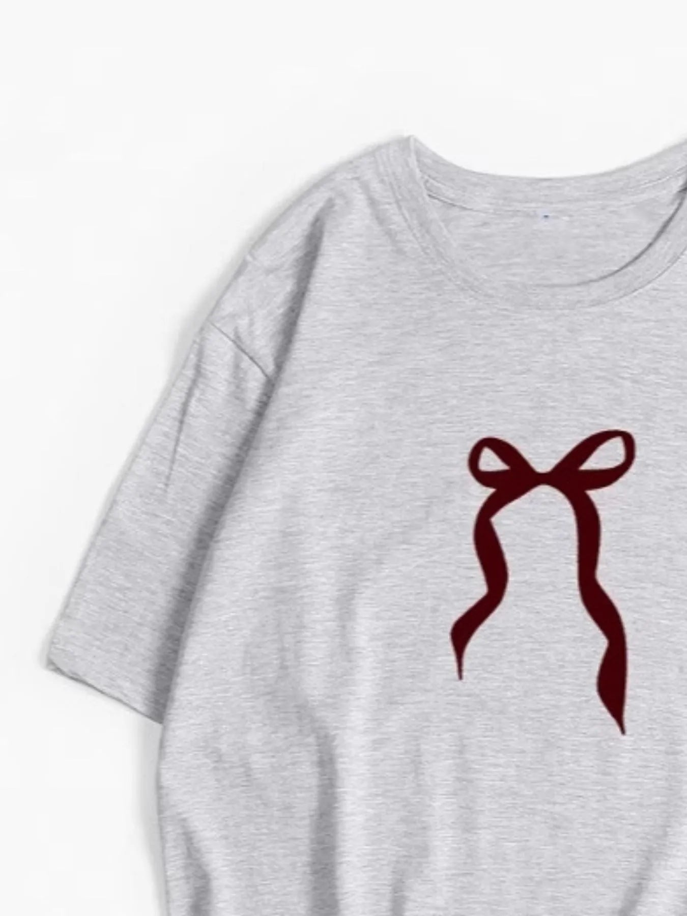 Plus Size Bow Round Neck Short Sleeve T-Shirt - Fashorio