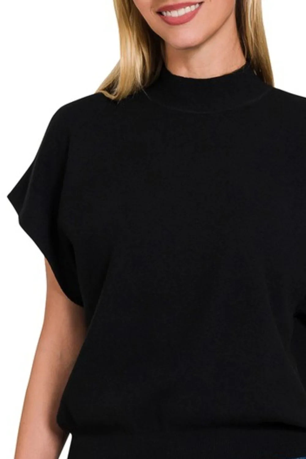 Zenana Mock Neck Short Dolman Sleeve Sweater - Fashorio