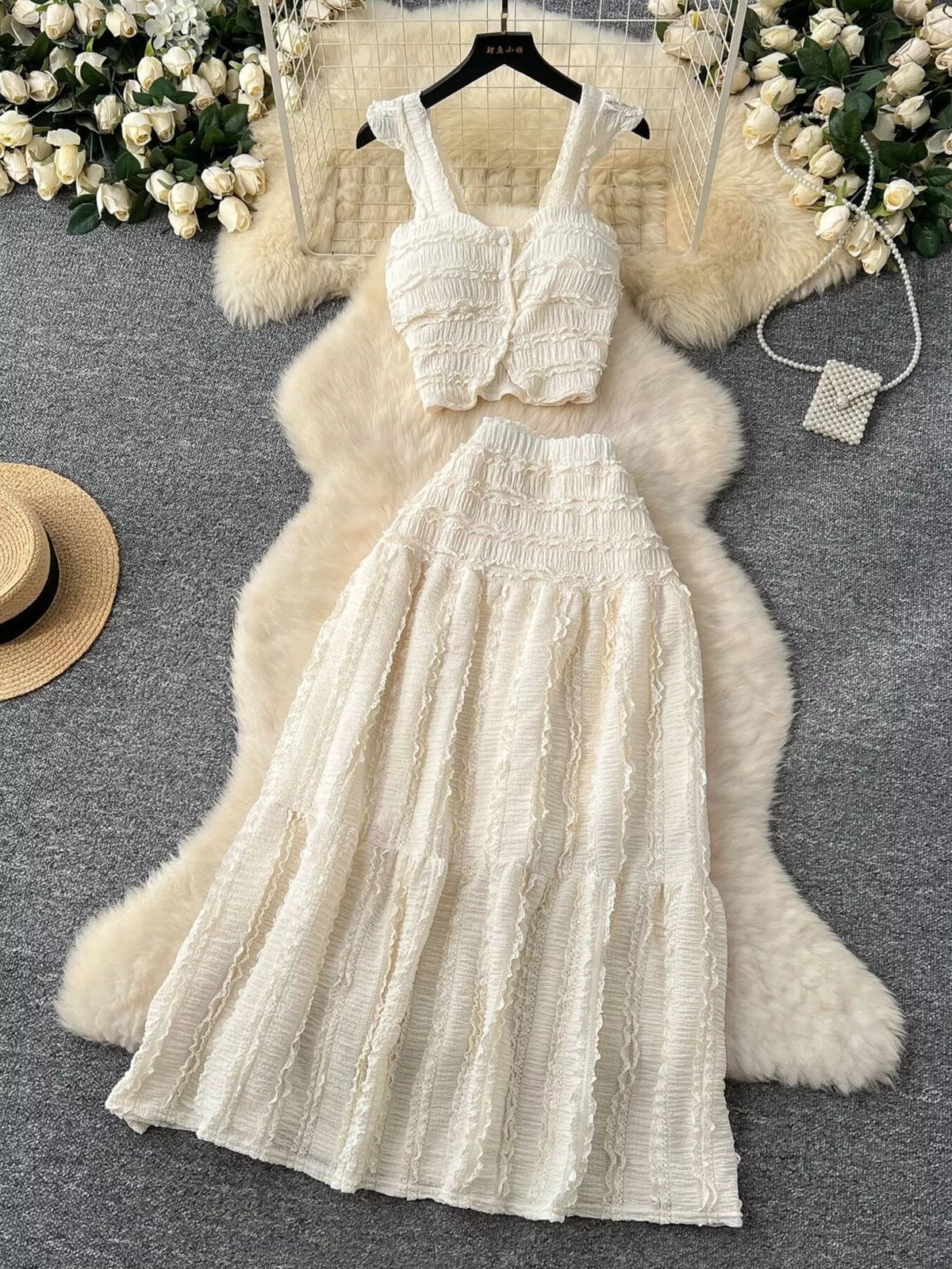 Textured Crop Top and Tiered Skirt Set, view 24