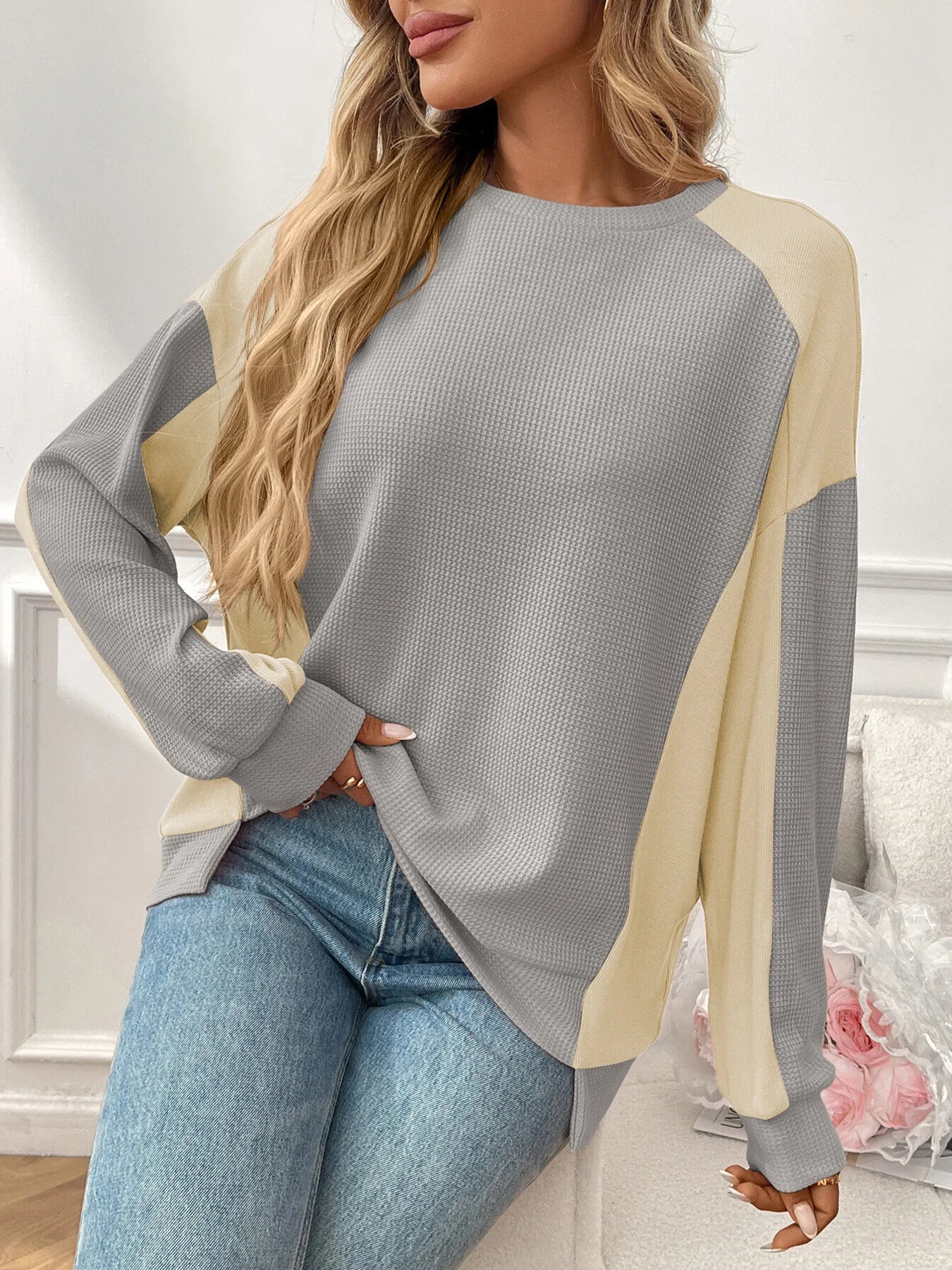 Color Block Long Sleeve Sweatshirt - Fashorio