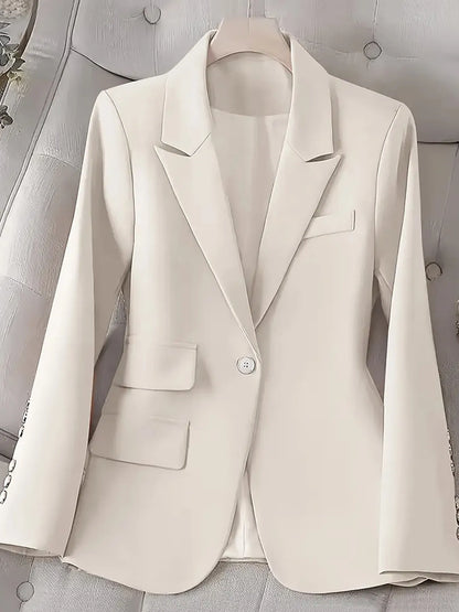 Single-Button Long Sleeve Blazer White - Fashorio