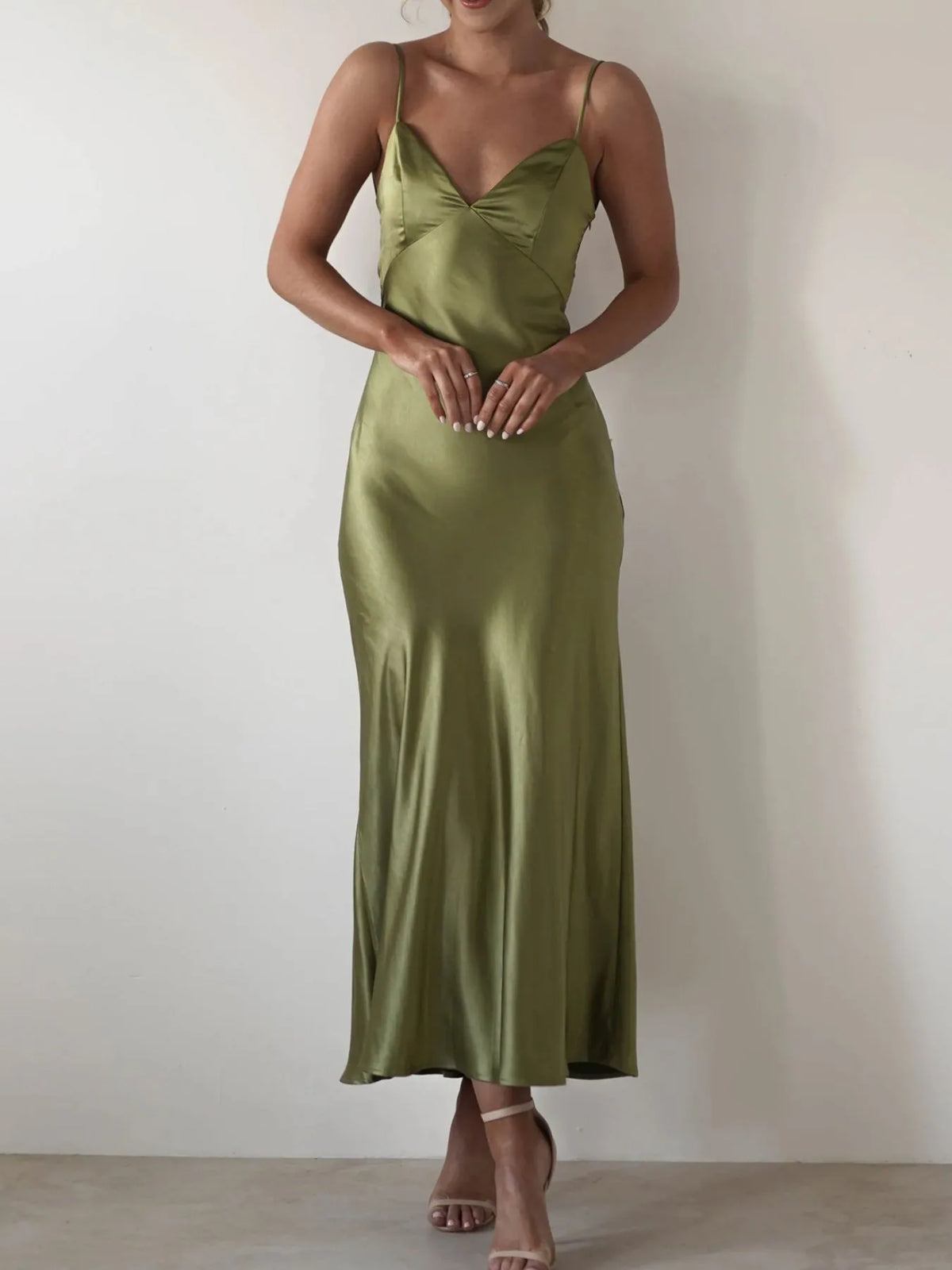 satin backless cami dress seated view