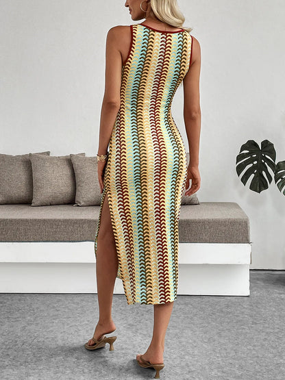 Sleeveless Chevron Pattern Sweater Dress - Fashorio