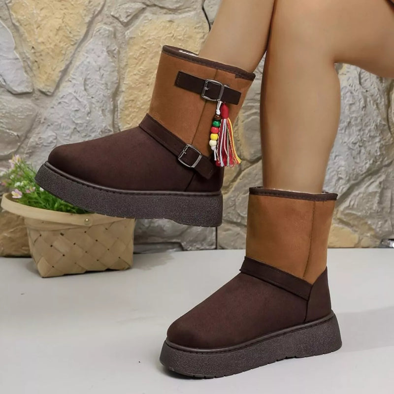 Bohemian Style Ankle Boots with Tassel Decor front view