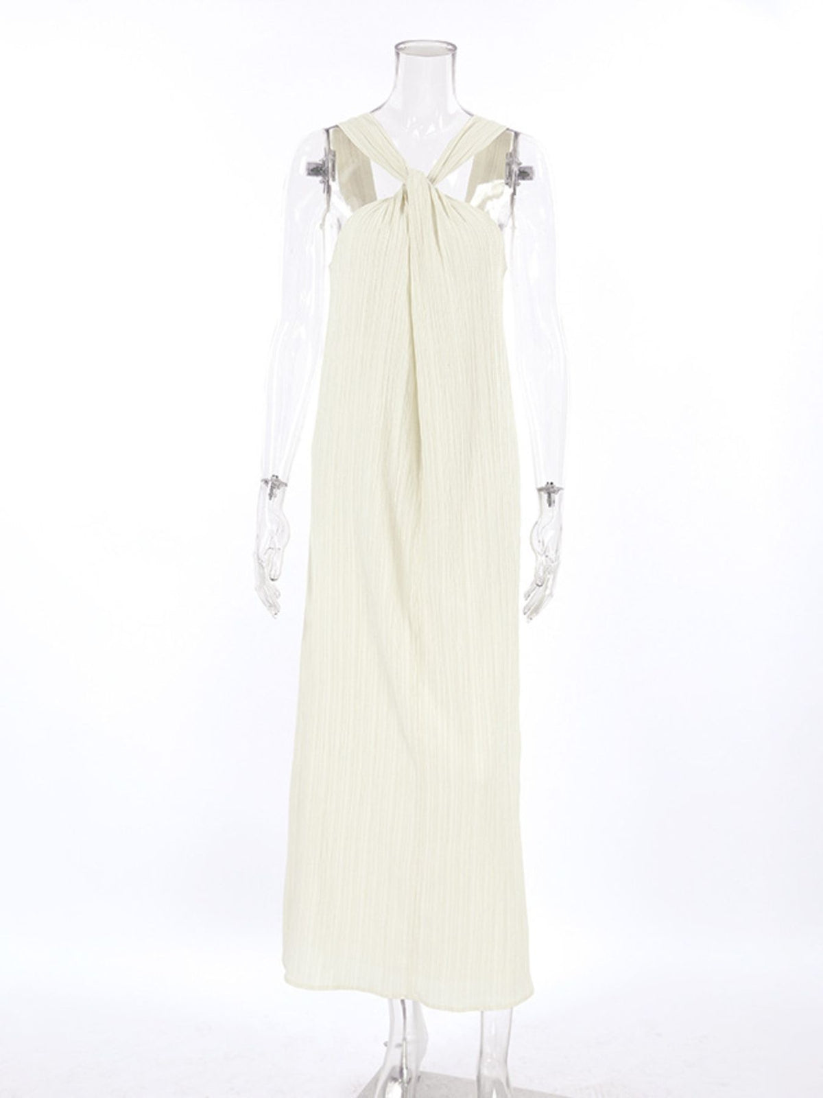 halter neck flowy maxi dress fabric detail