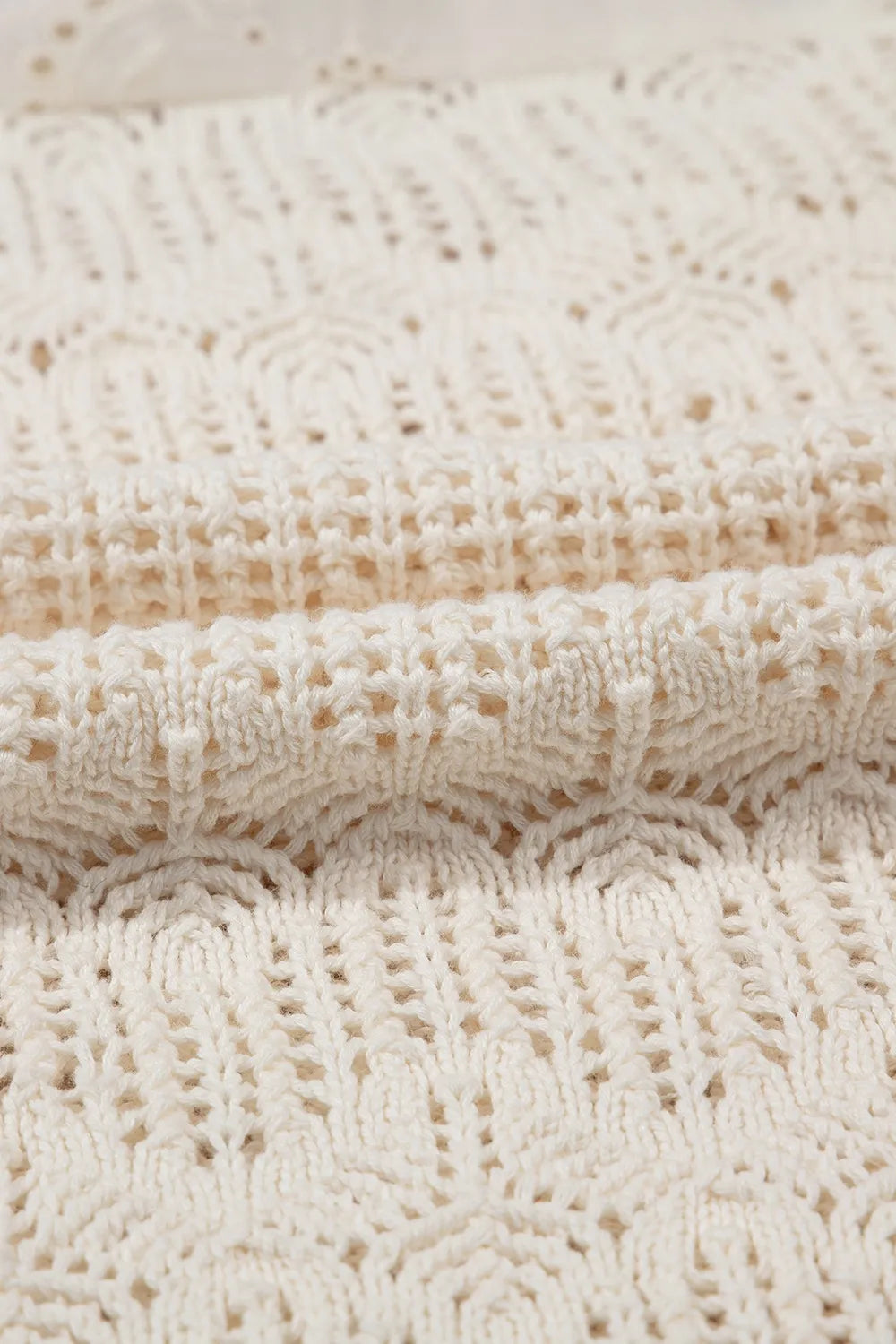 Embroidered Patchwork Openwork Ruffle Sweater Vest in Beige close up