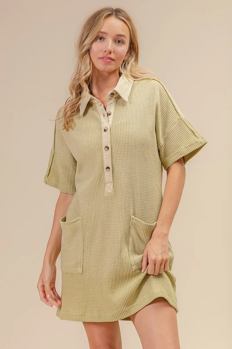 Dip Dye Mineral Wash Knit Dress in Sage side view