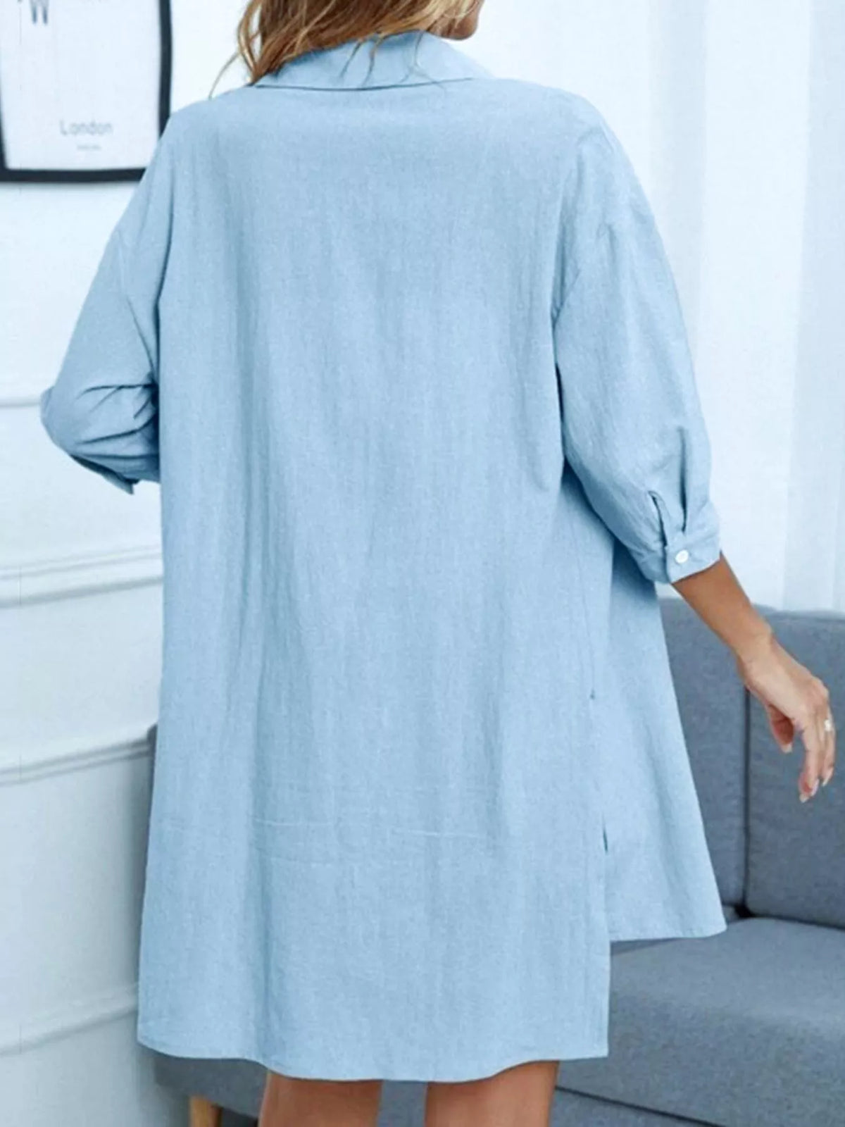 Coordinated button down shirt shorts set back view
