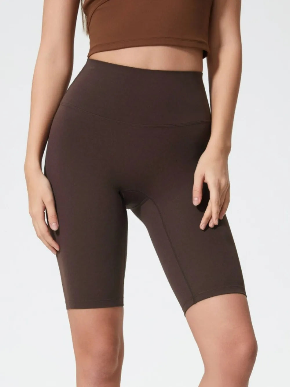 high rise wide waistband active shorts side view
