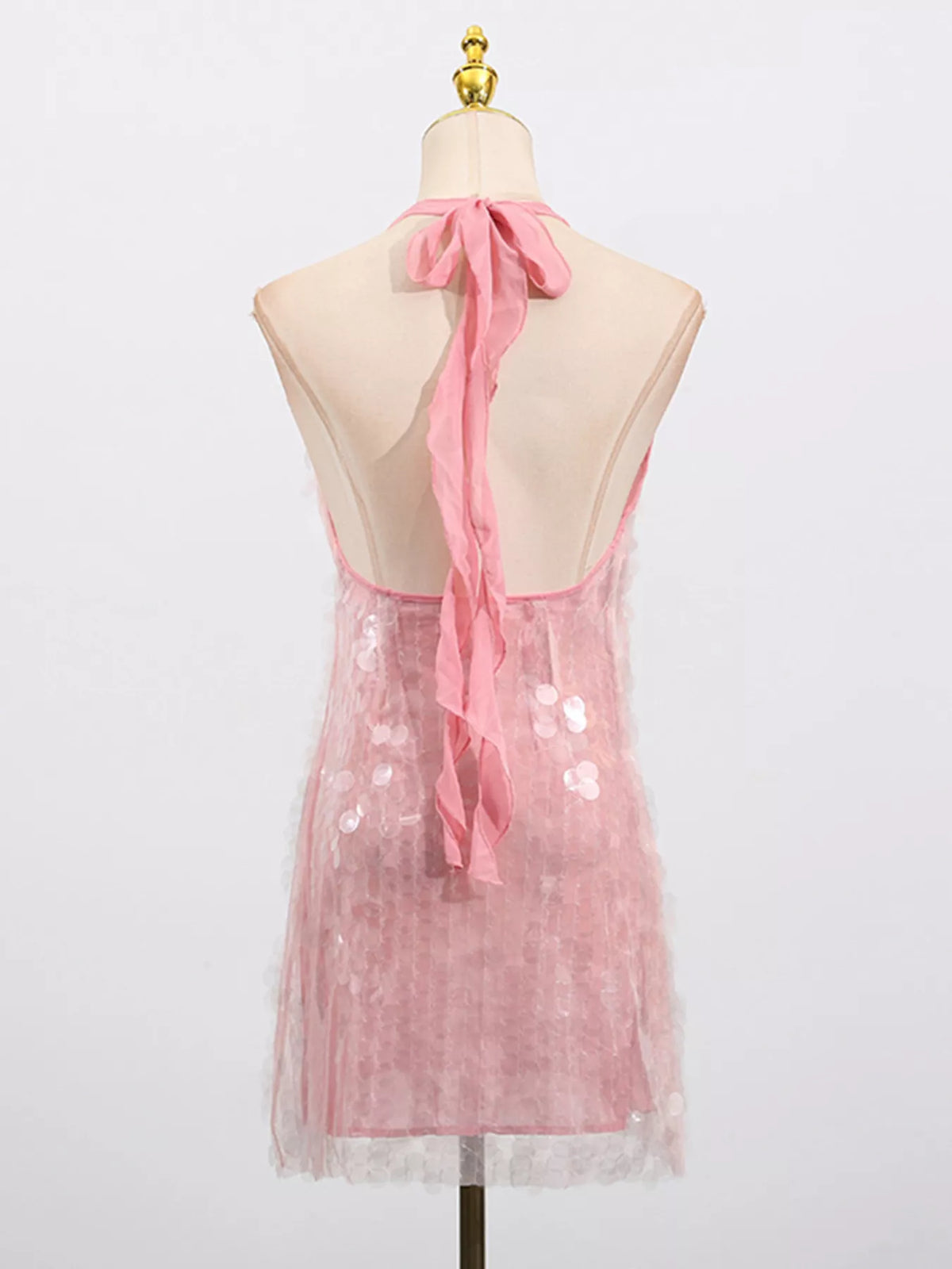Sequin Halter Neck Mini Dress three quarter view