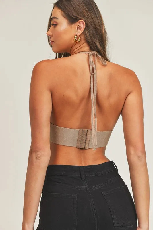 MABLE Long Sleeve Crop Sweater Top and Inner Bra Set - Fashorio