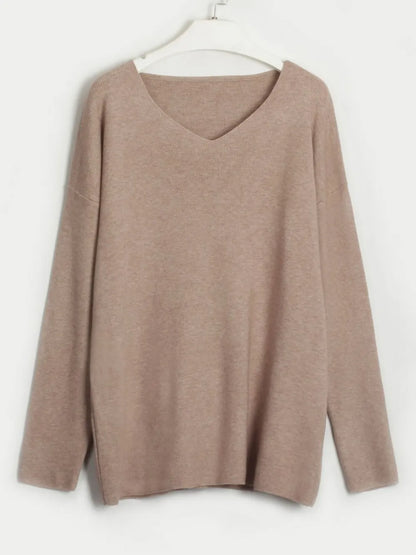 V-Neck Long Sleeve Top and Drawstring Pants Sweater Set - Fashorio