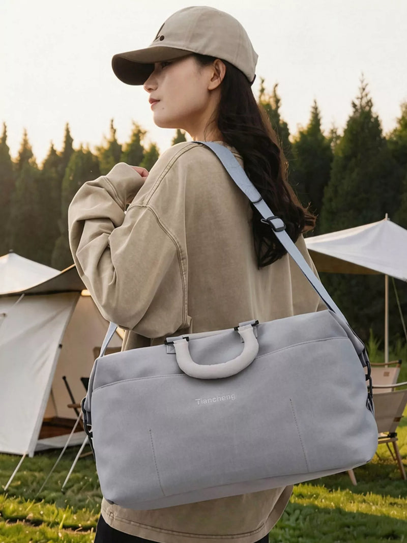 Grey oxford cloth travel duffel bag front view
