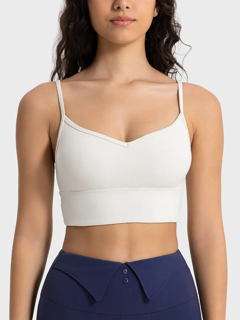 Millennia Spaghetti Strap Sport Bra Ivory - Fashorio