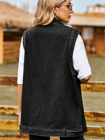 Button Down Denim Vest - Fashorio
