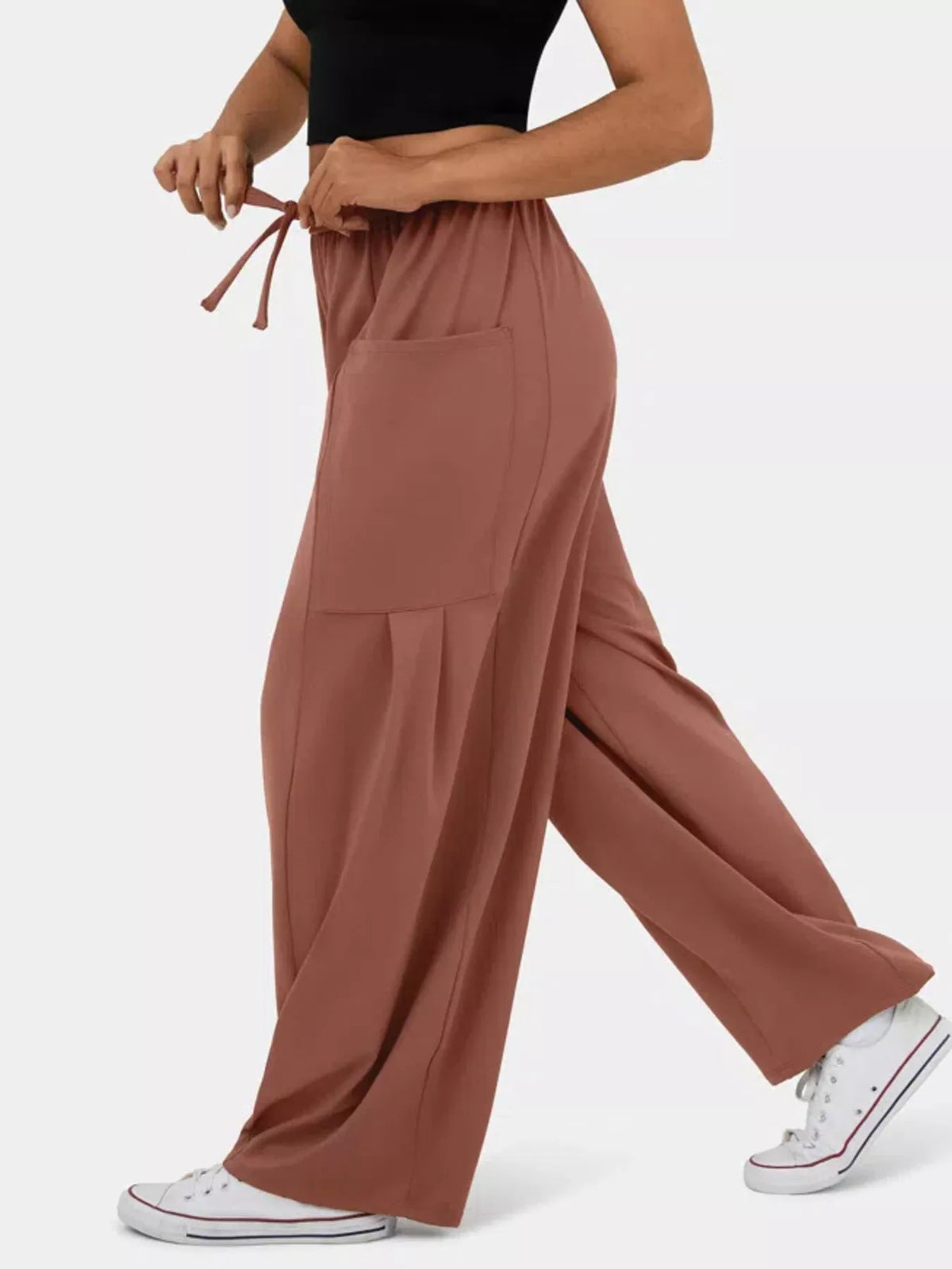 High waisted wide leg drawstring pants side view