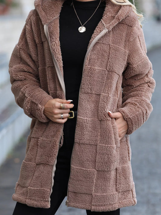 Fleece Zip Up Hooded Outerwear - Fashorio