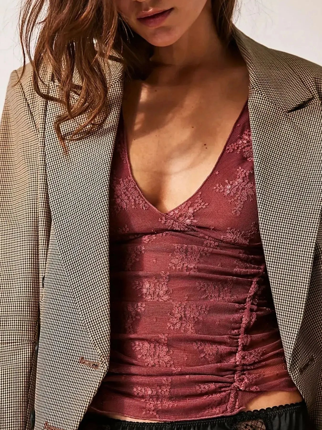 Lace Cap Sleeve Ruched T-Shirt - Fashorio