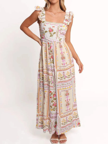 Floral Print Ruffle Strap Jumpsuit Color - Fashorio