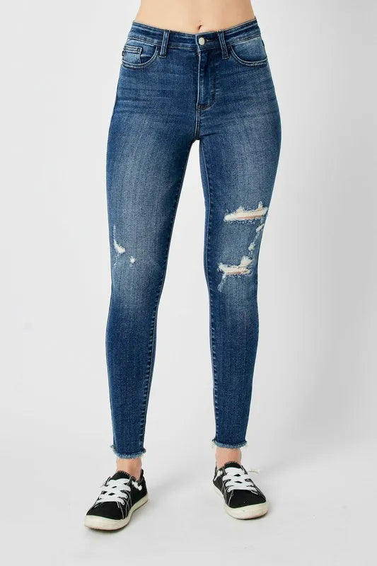 Judy Blue High Waist Distressed Skinny Jeans back view