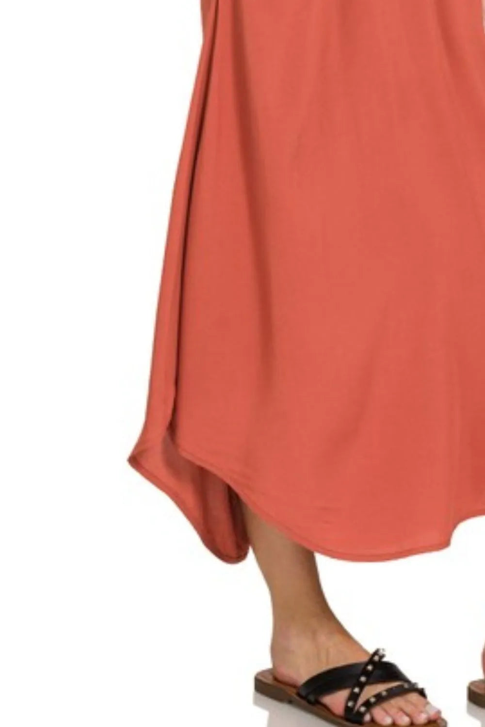 Woven Arc Hem Cami Midi Dress With Flowy Pockets side view