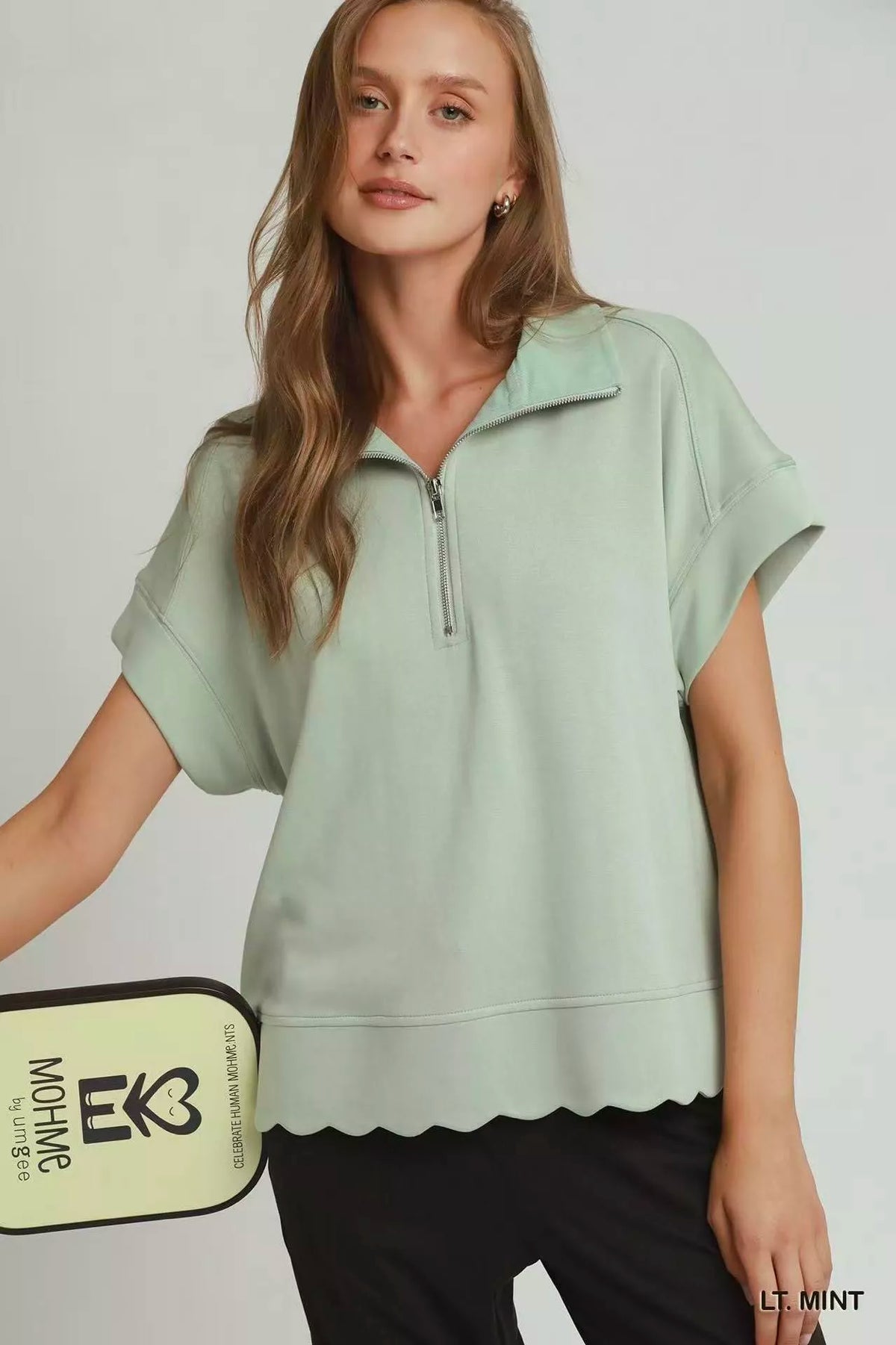 Umgee half zip scalloped pullover front