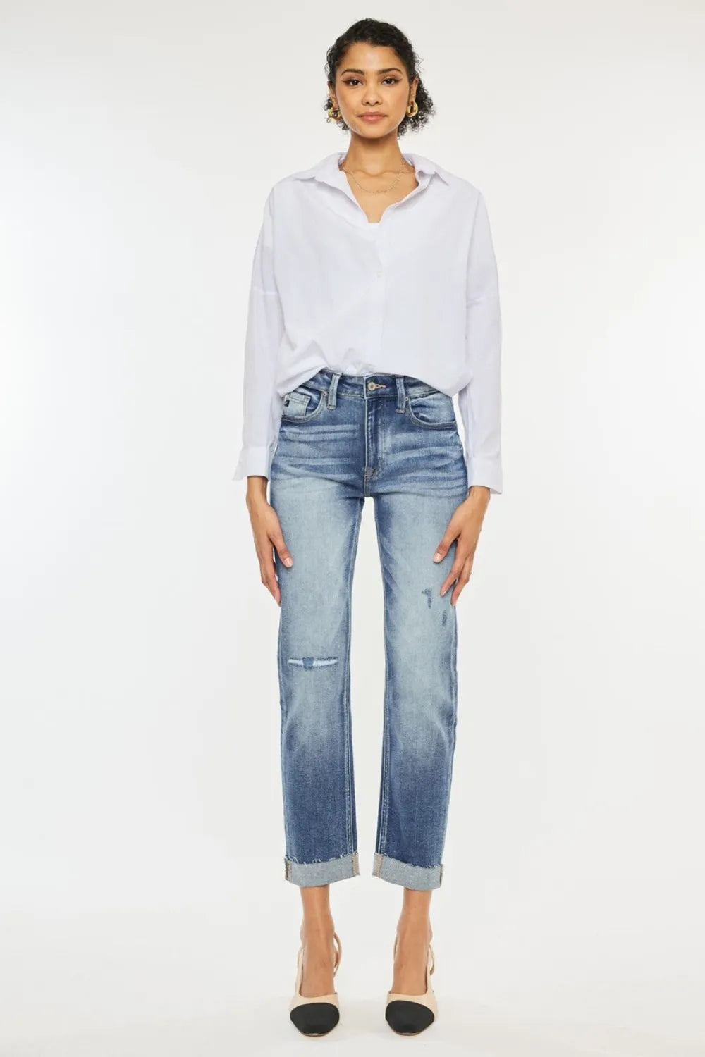 Kancan High Rise Cuffed Straight Jeans - Fashorio