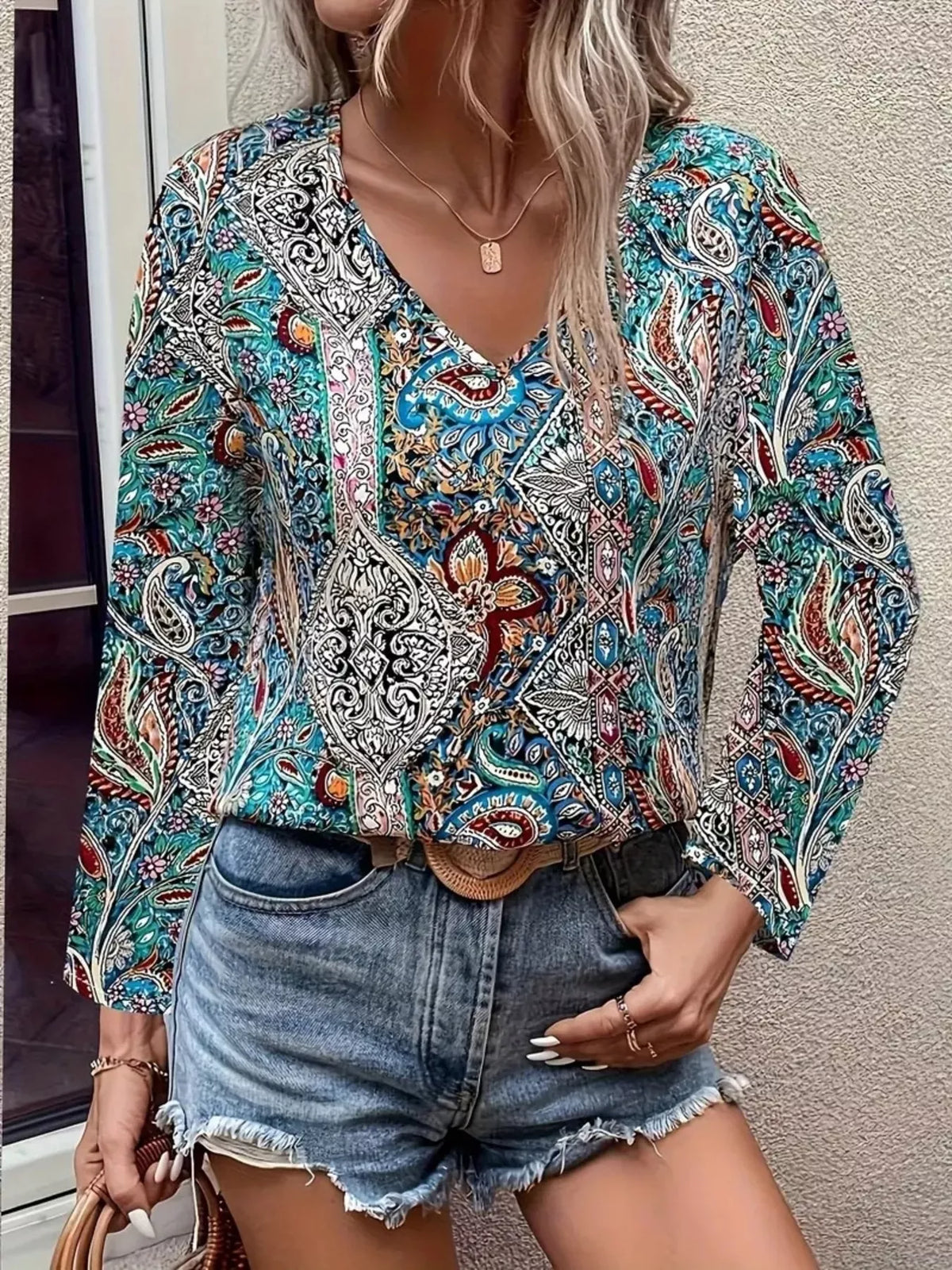 Pastel blue paisley blouse view