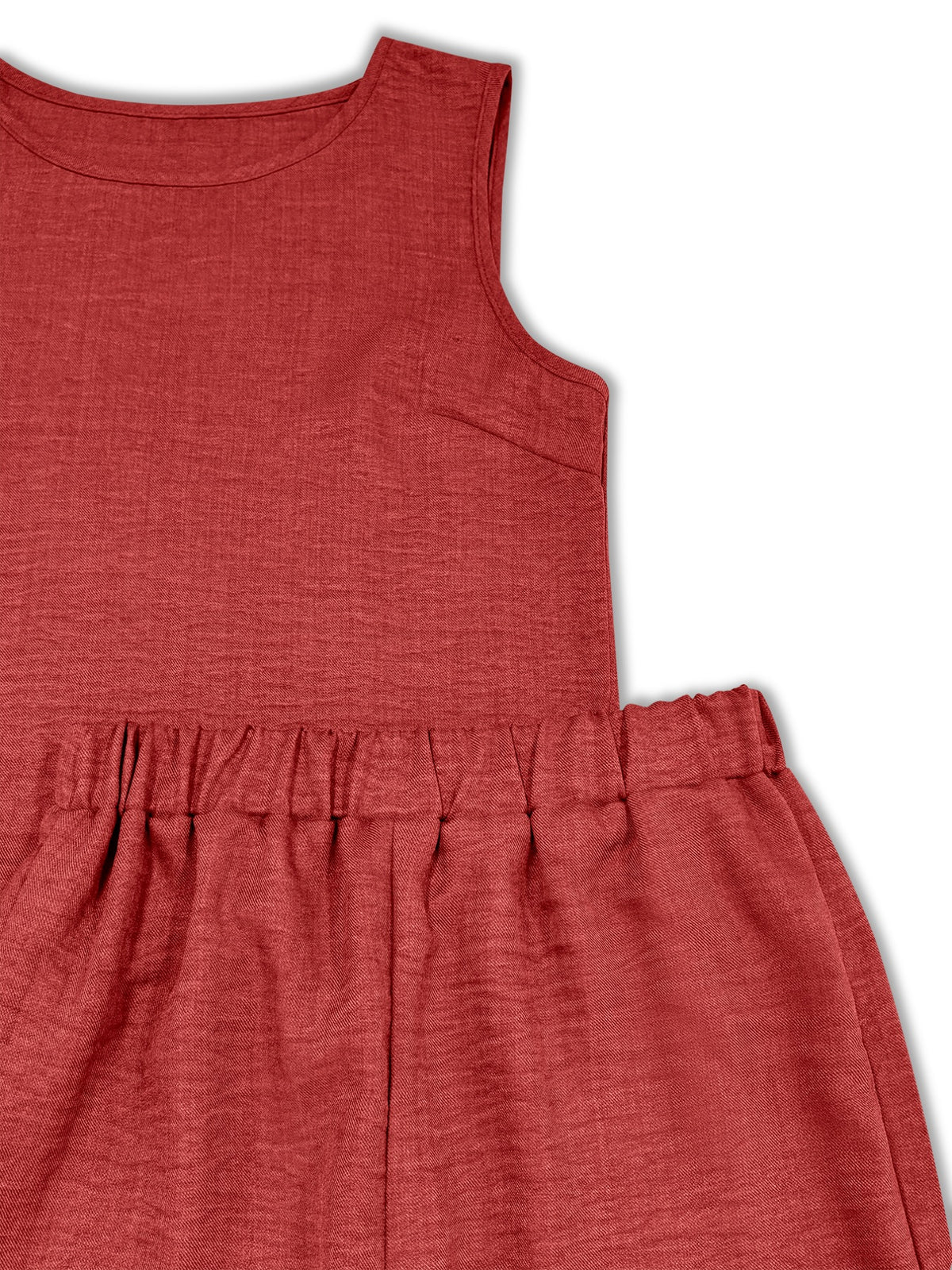 Ruffle hem tank set fit view