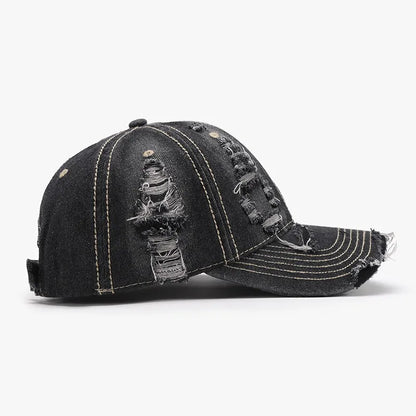 Distressed Adjustable Cotton Baseball Cap - Fashorio