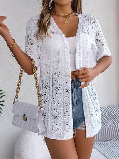 Openwork Open Front Half Sleeve Cardigan - Fashorio
