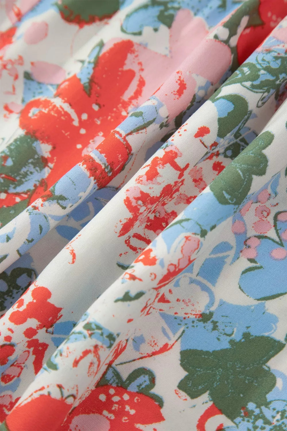 Floral print V neck flutter sleeve maxi dress detail view