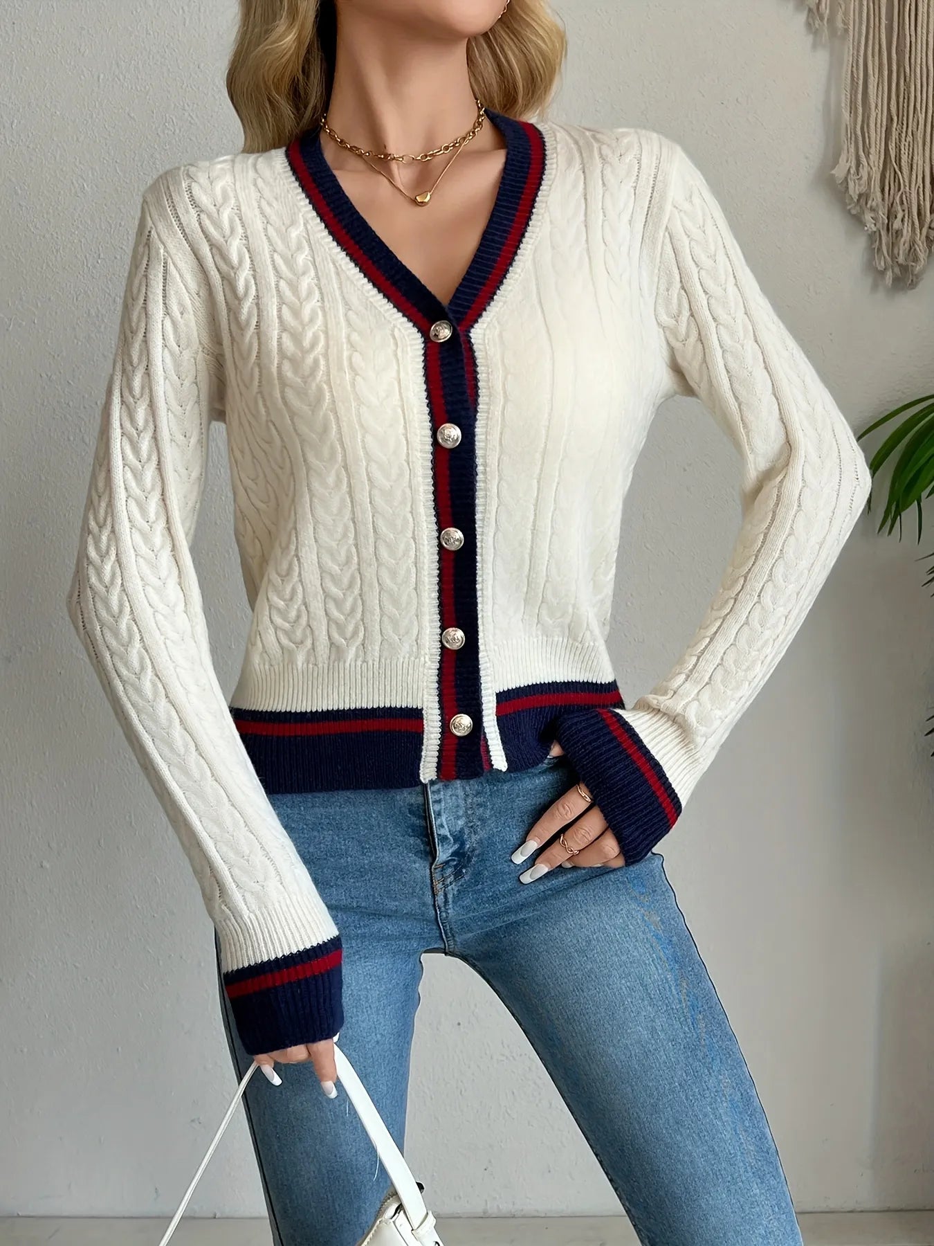 Cable Knit Button-Front Cardigan - Fashorio