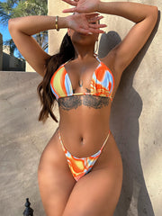 Multicolored Drawstring Ruched Swim Set - Three-Piece Fit Multicolor - Fashorio