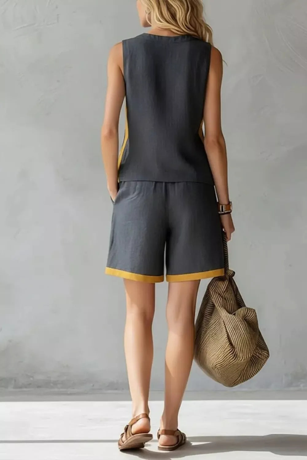 Sleeveless tank with contrast trim detail