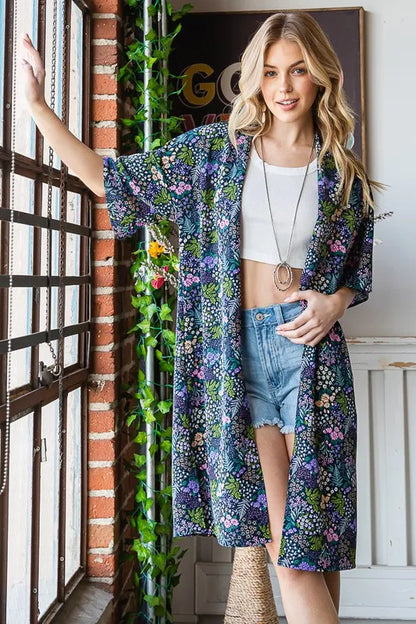 Heimish Full Size Half Sleeve Floral Open Cardigan Plus Size - Fashorio
