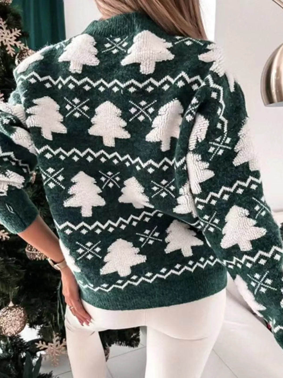 christmas tree pattern holiday sweater side view