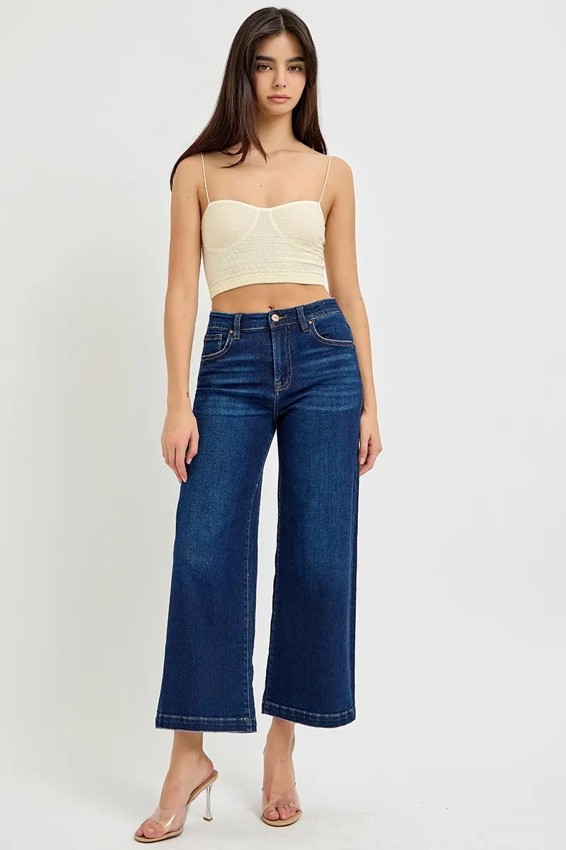 RISEN High Rise Crop Wide Jeans - Fashorio